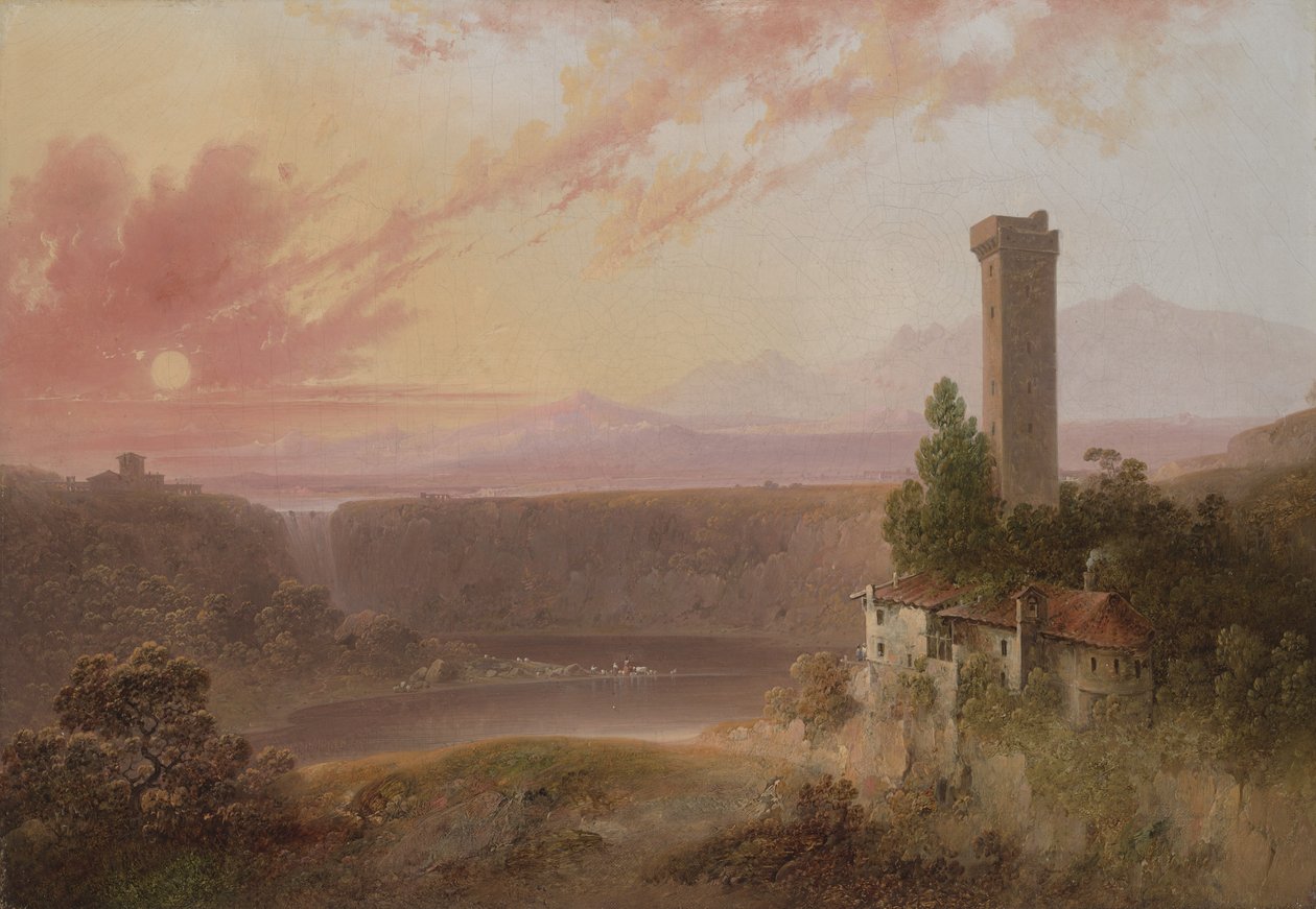 Blick auf den Nemisee bei Sonnenuntergang, ca. 1840-50 von Joshua H. Shaw