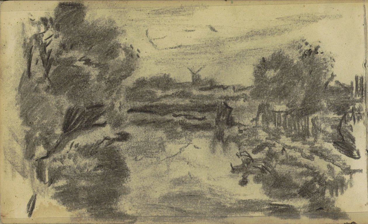 Landschaft mit Wasser und einer Mühle von Jozef Israëls