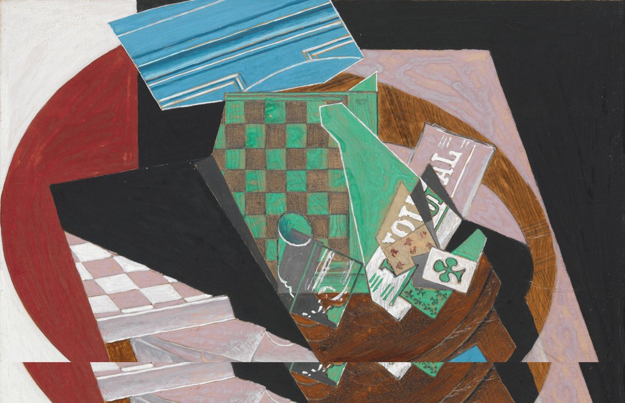 Schachbrett und Spielkarten, 1915 von Juan Gris