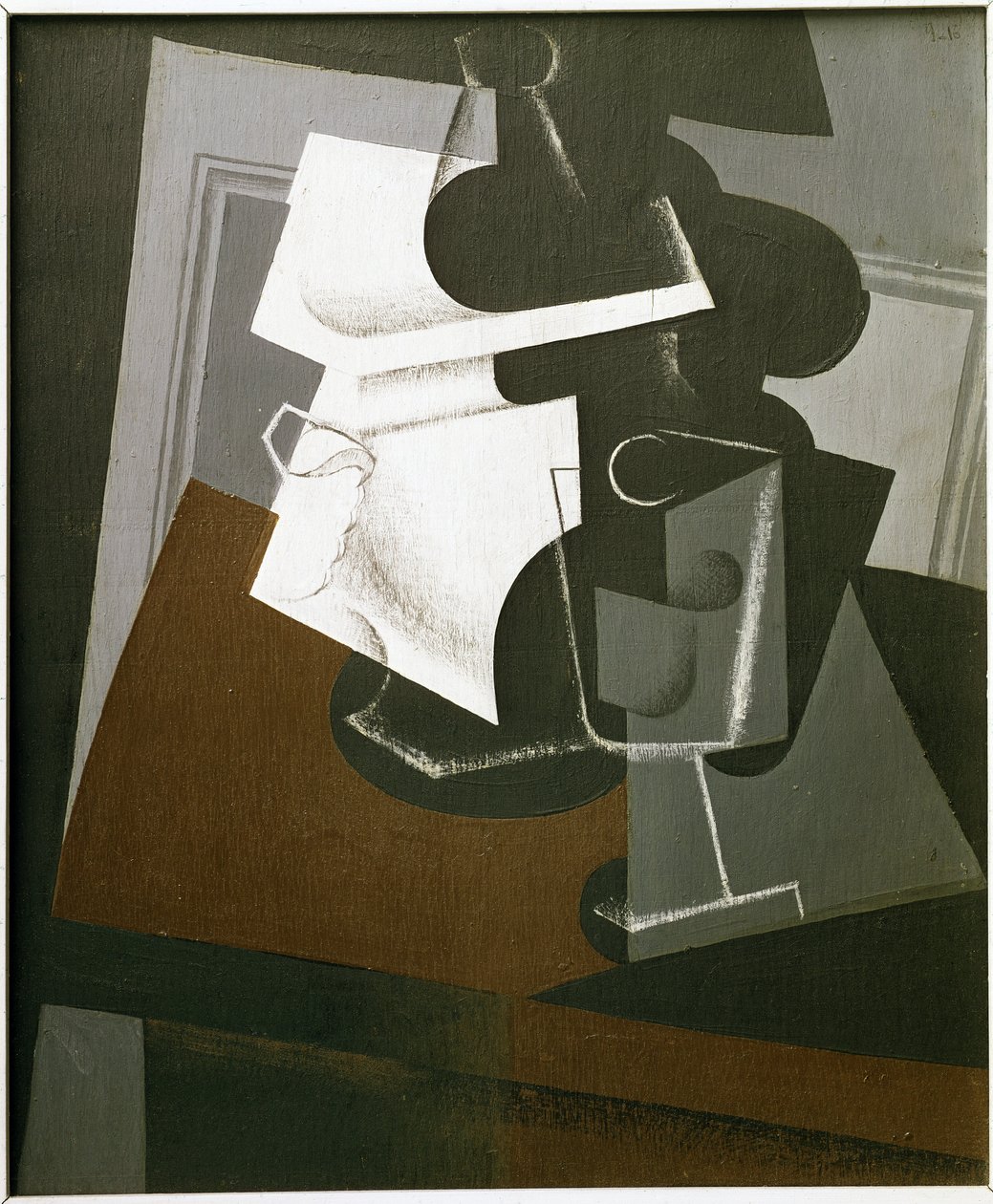 Stillleben auf einem Tisch - Öl auf Holz von Juan Gris