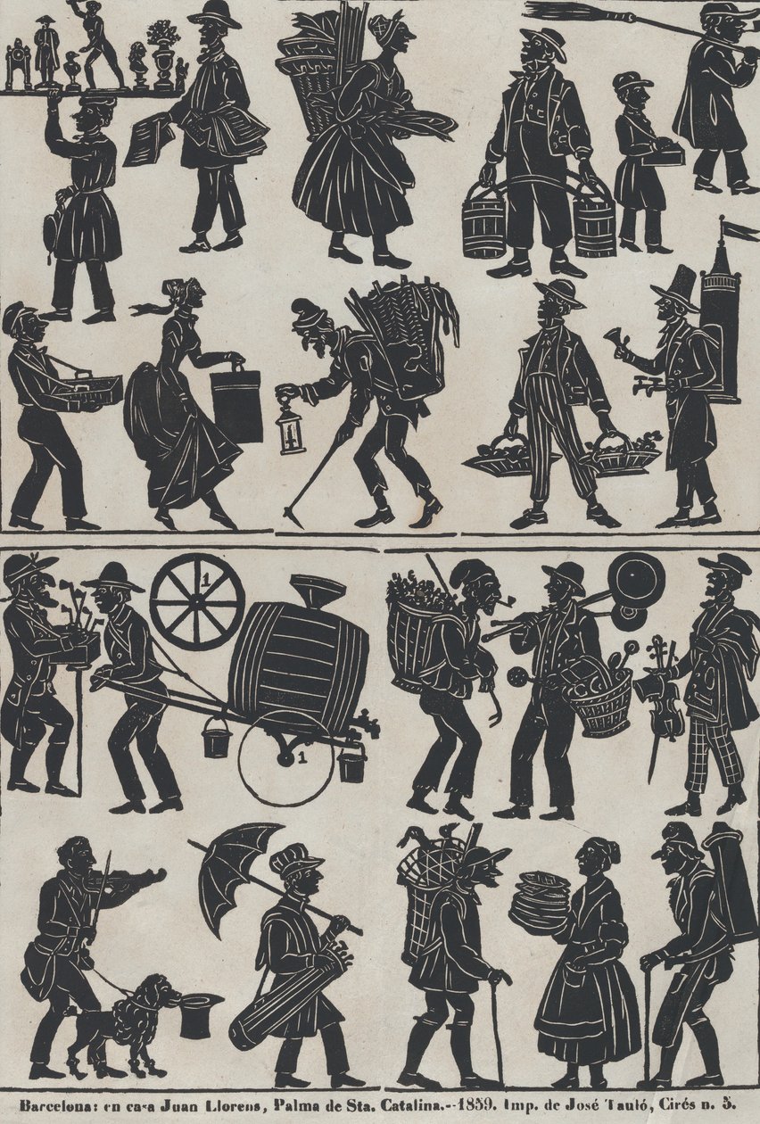 Blatt 3 von Figuren für chinesische Schattenspiele, 1859 von Juan Llorens