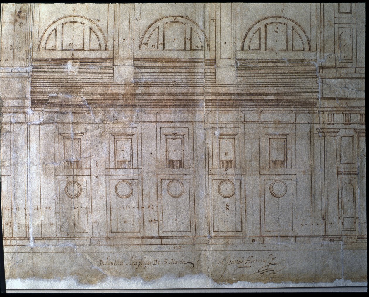 Außenansicht der Fassade der Kathedrale von Valladolid auf dem Platz Santa María (Zeichnung) von Juan de Herrera