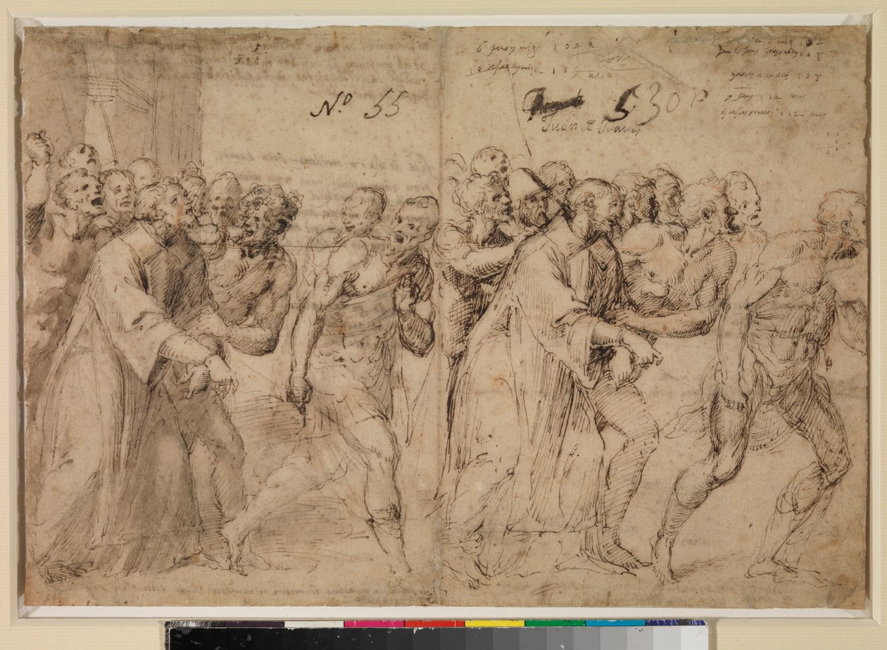 Zwei Studien für "Der heilige Stephan wird zu seinem Martyrium geführt" (recto), 1556 von Juan de Juanes