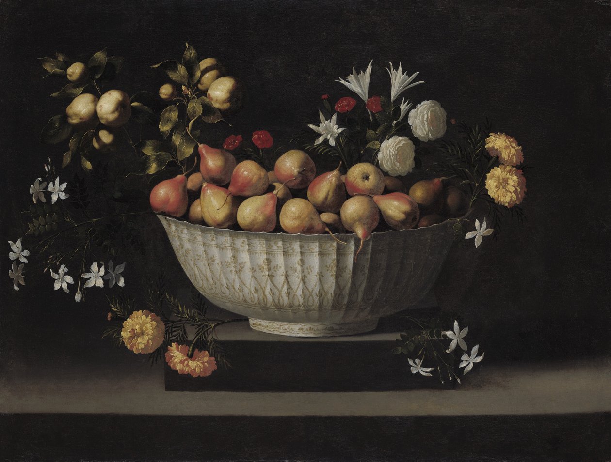 Blumen und Früchte in einer chinesischen Schale, ca. 1645 von Juan de Zurbaran