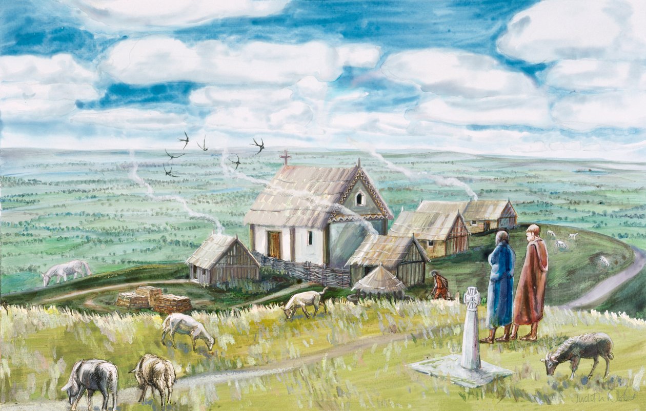 Klostersiedlung, Glastonbury Tor, 11. Jahrhundert, 1990-2010 von Judith Dobie