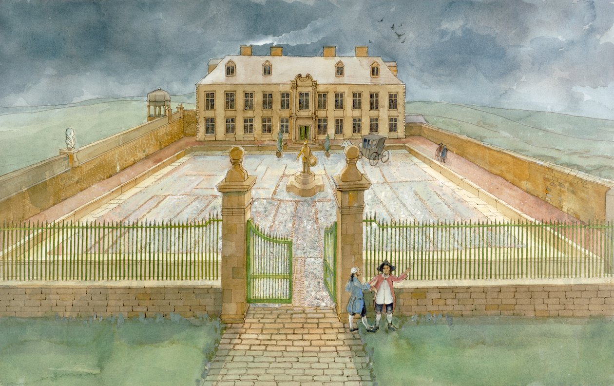 Der Bankettsaal und der Vorhof des Cholmley-Herrenhauses in der Whitby-Abtei im Jahr 1700 von Judith Dobie