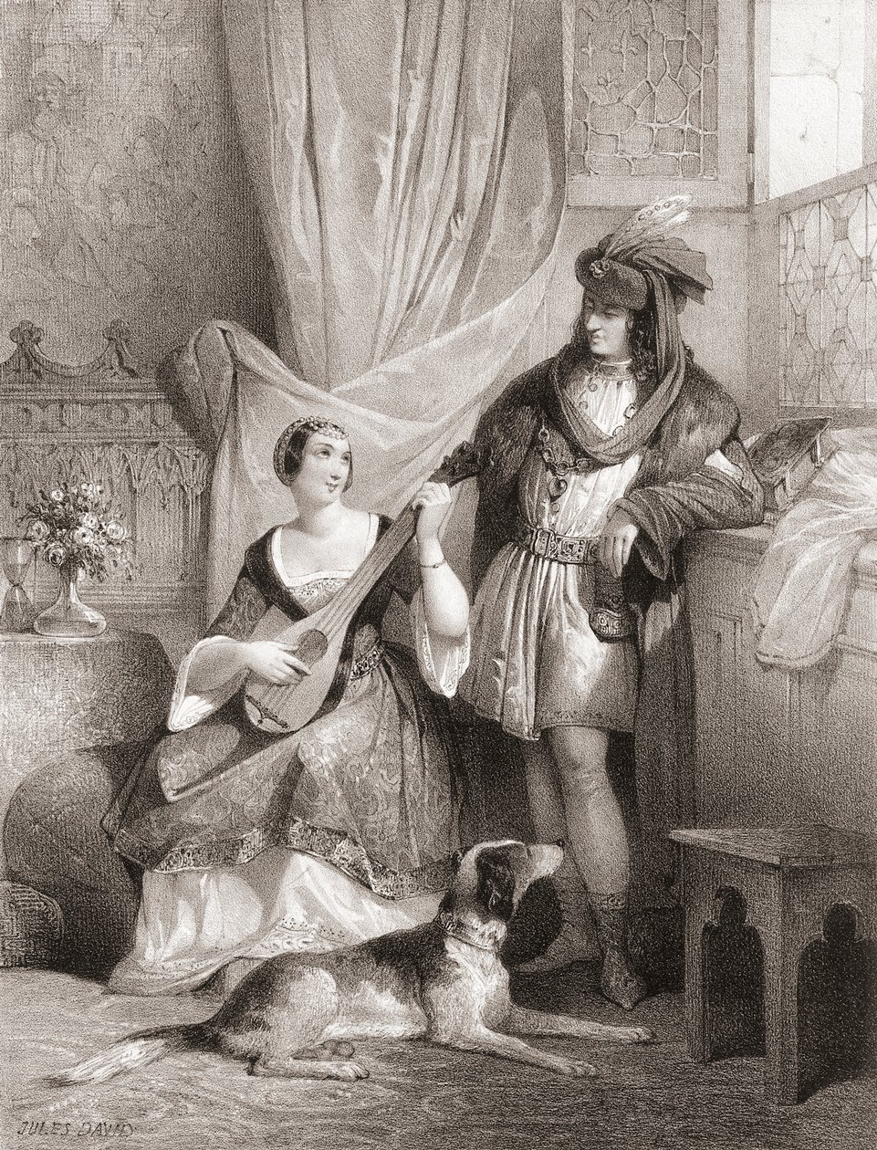 König Karl VII. von Frankreich mit Agnes Sorel von Jules (after) David