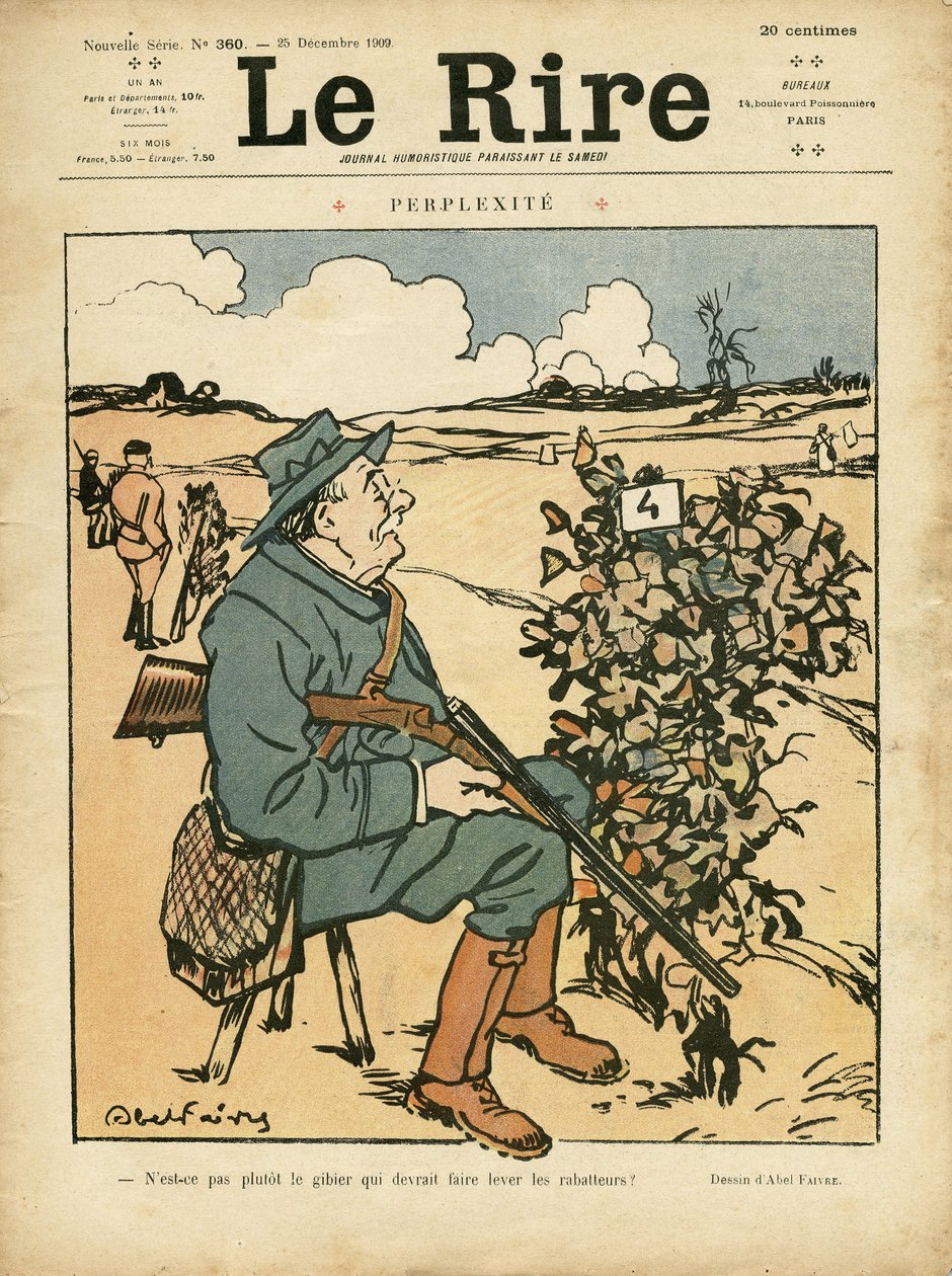 Illustration von Abel Faivre (1867-1945) für das Titelblatt von Le Rire, 25/12/09 - Perplexität - Landschaft, Freizeit, Jagd von Jules Abel Faivre