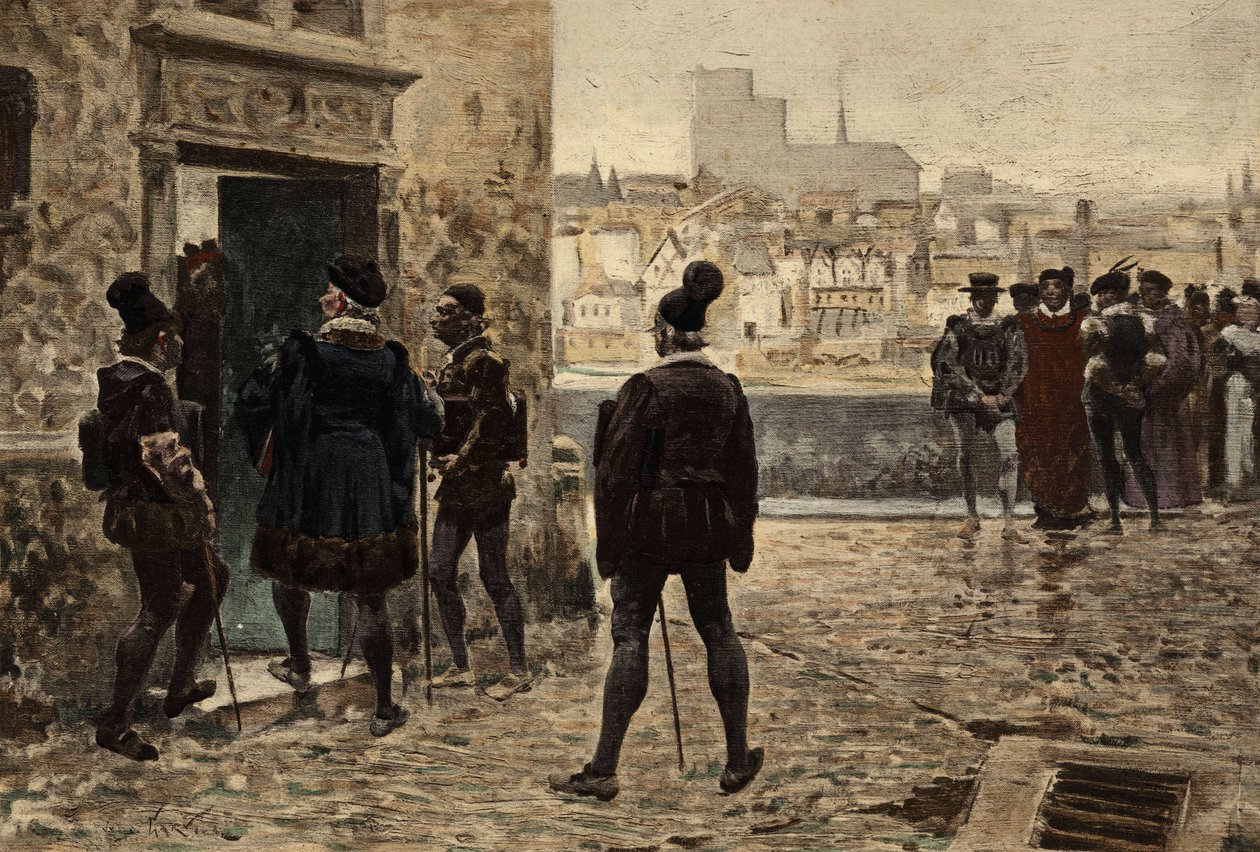 Meister Janotus von Bragmardo vor dem Pariser Haus von Gargantua. Illustration von Jules Garnier. In "Rabelais et l