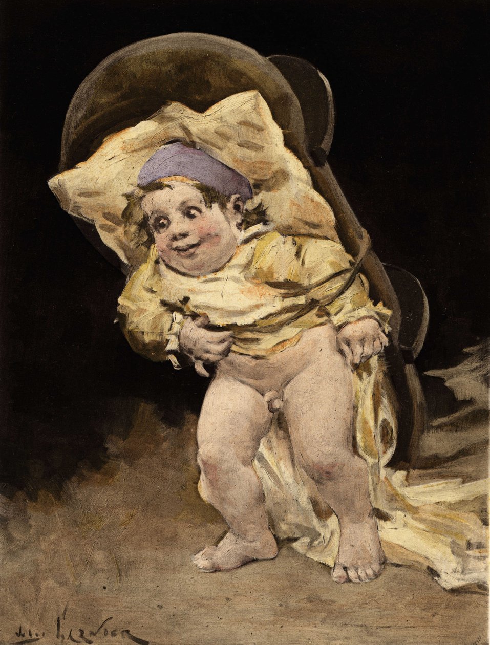 Pantagruel trägt seine Wiege auf dem Rücken. Pantagruel. Illustration von Jules Garnier. In „Rabelais et l