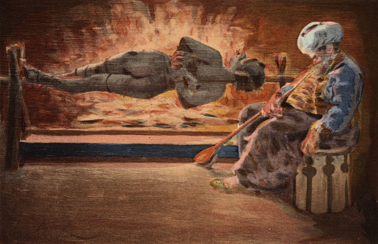 Panurge wird von einem eingeschlafenen Türken beobachtet. Pantagruel. Illustration von Jules Garnier. In „Rabelais et l