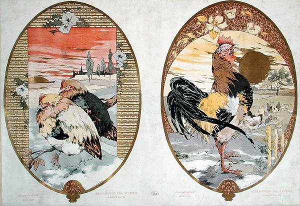 Hahn und Hühner, Entwurf für einen Paravent, ca. 1900 von Jules Auguste Habert Dys