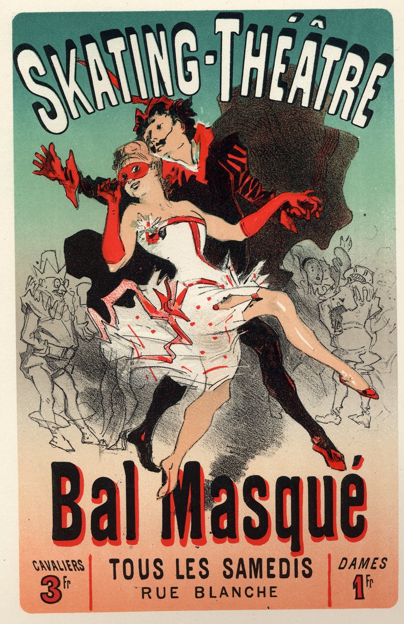 Maskenball im Skating Theatre, Paris. Plakat von Jules Cheret, Frankreich, um 1875 von Jules Cheret
