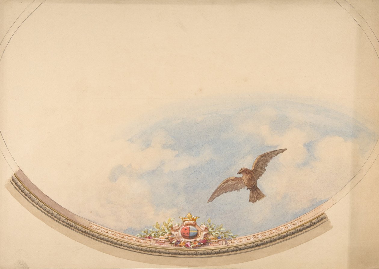 Entwurf für eine Decke mit Wolken und einem schwebenden Adler, zweite Hälfte des 19. Jahrhunderts von Jules Edmond Charles Lachaise and Eugène Pierre Gourdet