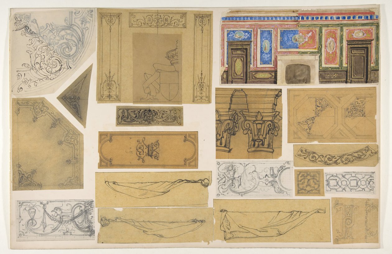 Neunzehn Entwürfe für die bemalte Dekoration von Innenräumen, 1830-97 von Jules Edmond Charles Lachaise and Eugène Pierre Gourdet
