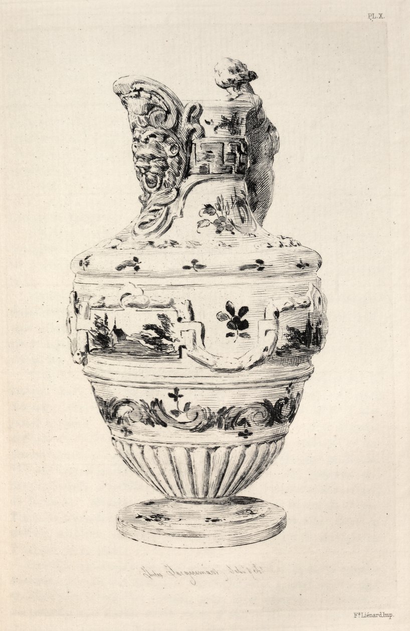 Geschichte der Keramikkunst: Eine beschreibende und philosophische Studie der Töpferei aller Zeiten und Nationen: Spanien: Talavera de la Reyna- Fayence- Kanne (Tafel X) von Jules Jacquemart