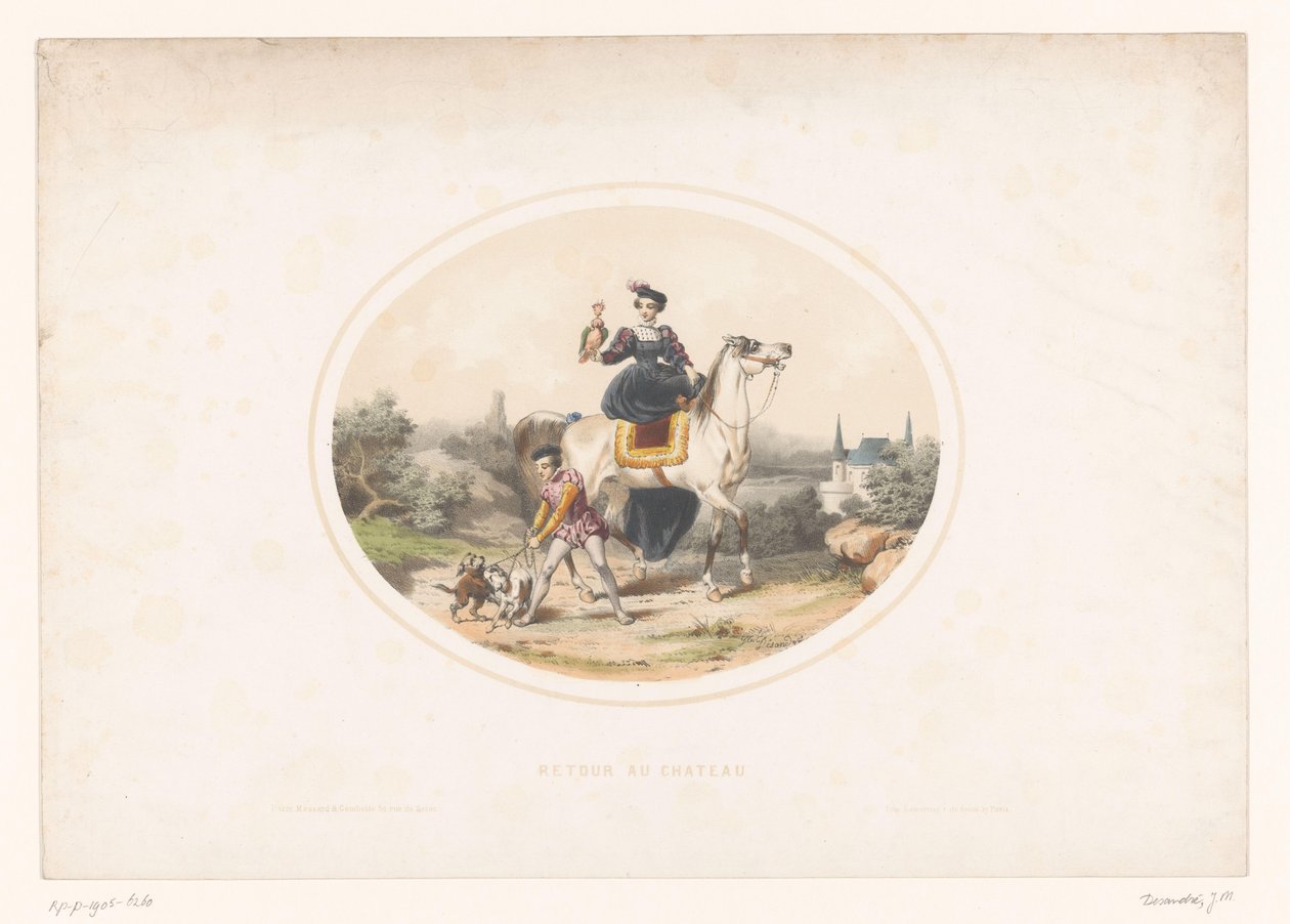 Edelfrau mit Falke zu Pferd von Jules Marie Desandre