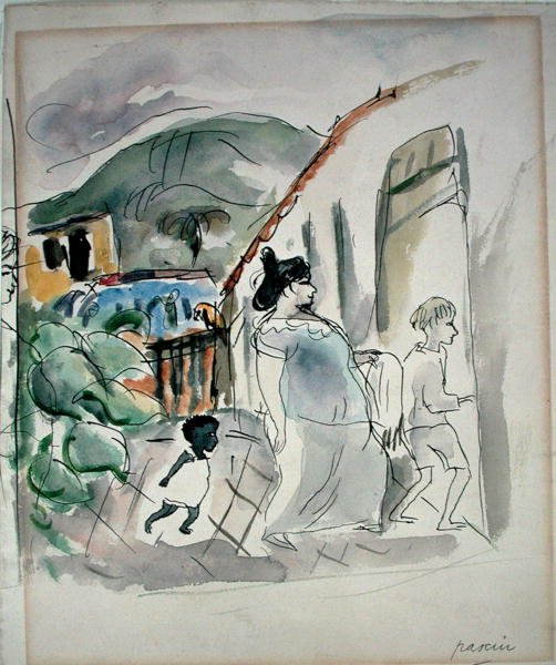 Frau und zwei Kinder von Jules Pascin
