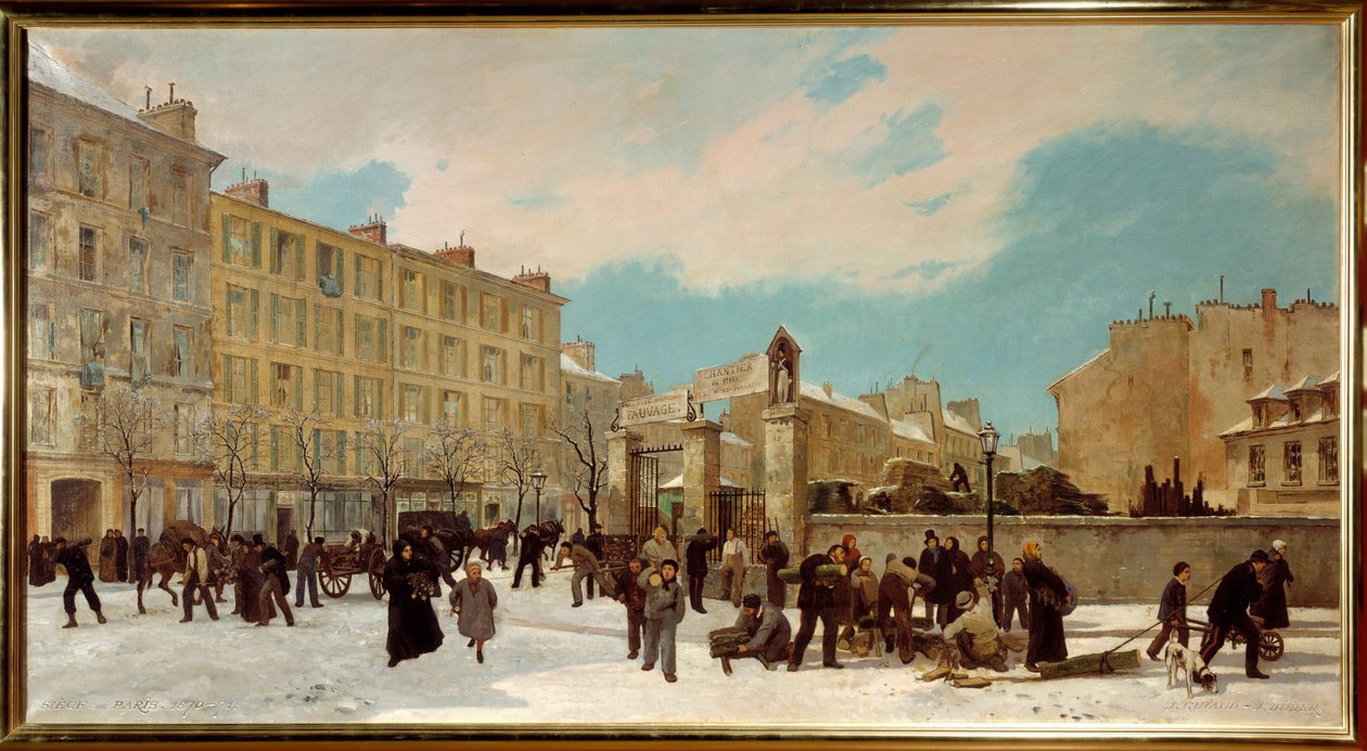 Holzplatz zum Verbrennen am Boulevard du Montparnasse im Januar 1871 von Jules and Guiaud Jacques  Didier
