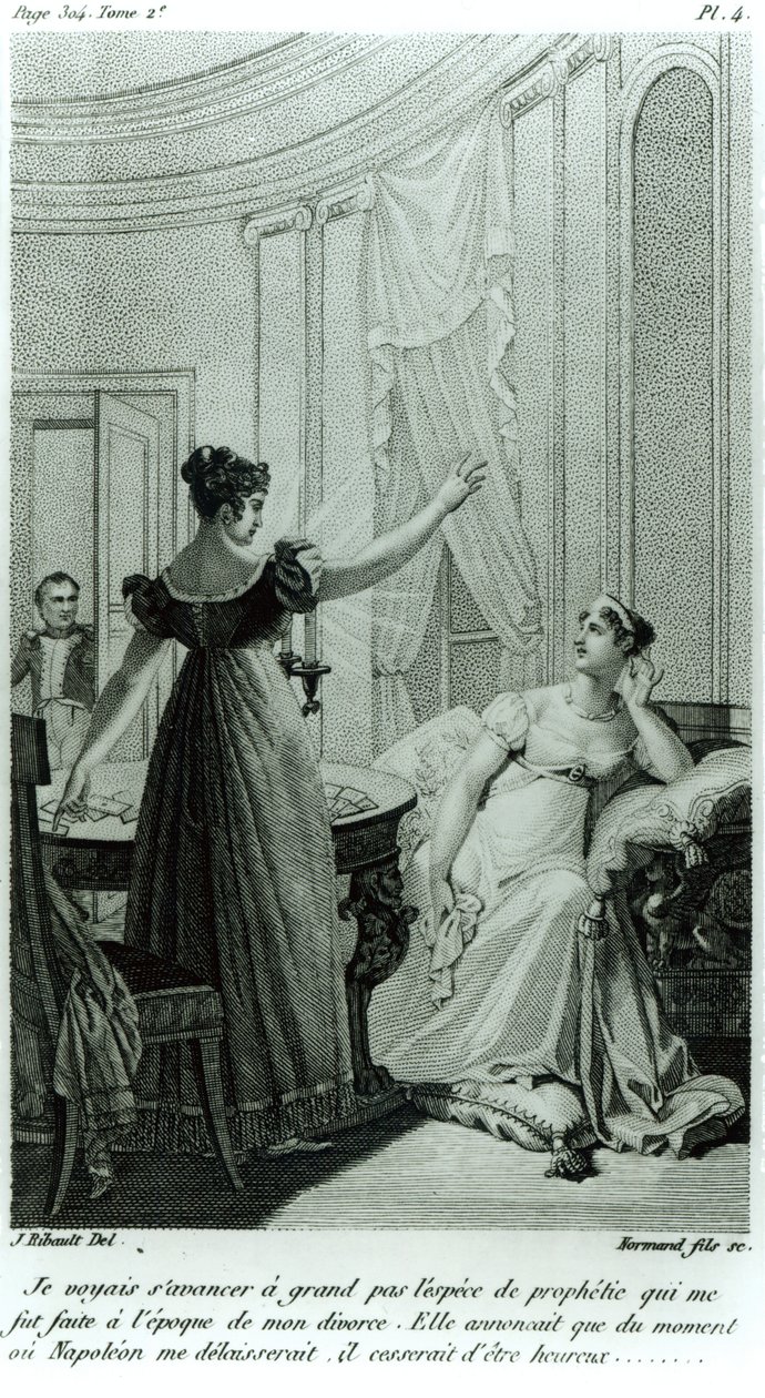 Die Kaiserin Josephine enthüllt die Prophezeiung, die ihr von Marie Anne Adelaide Le Normand zur Zeit ihrer Scheidung von Napoleon I im Jahr 1809 gemacht wurde, 1821 von Julie Ribault
