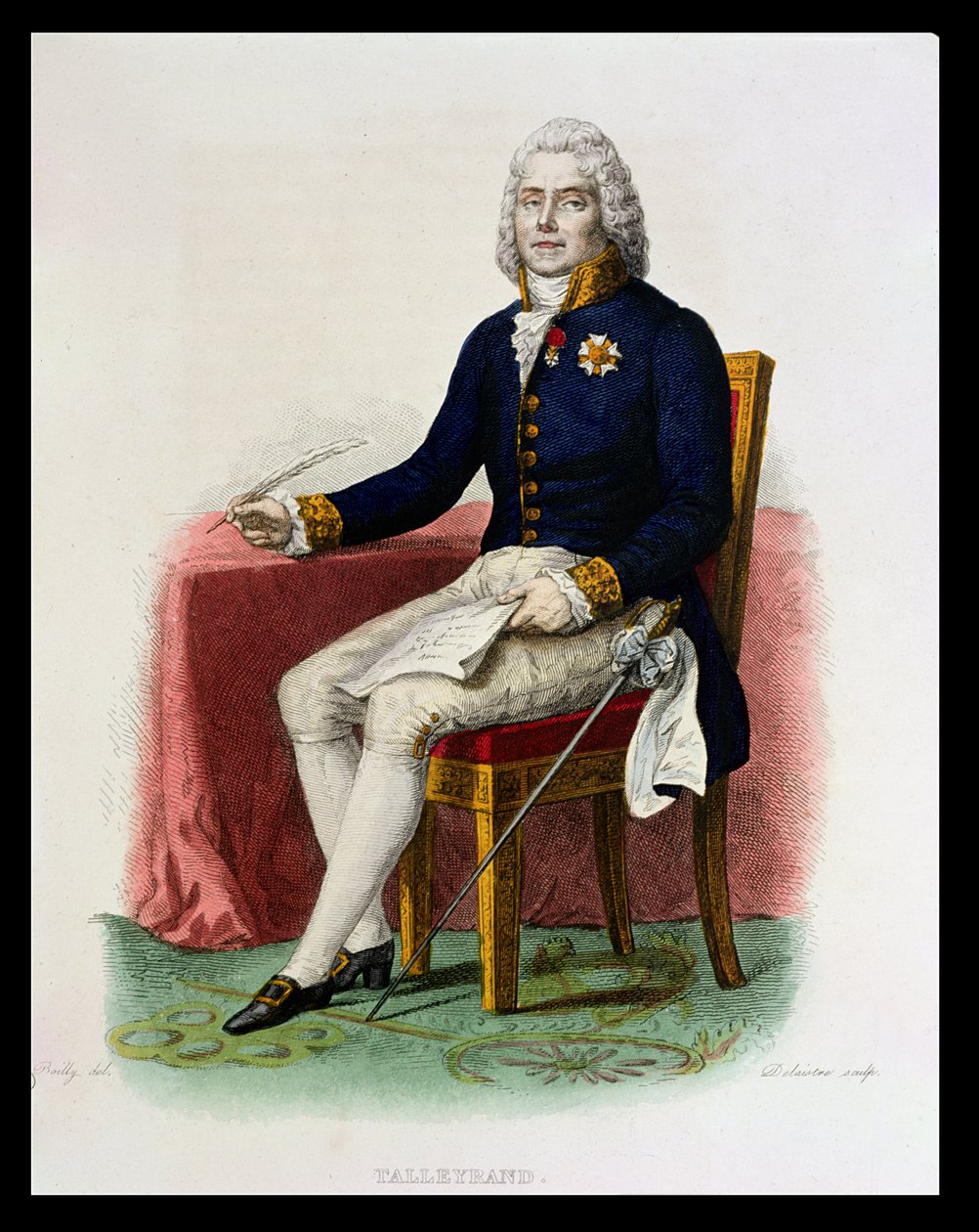 Porträt von Charles Maurice de Talleyrand-Perigord (1754-1838) an seinem Schreibtisch, Illustration aus 