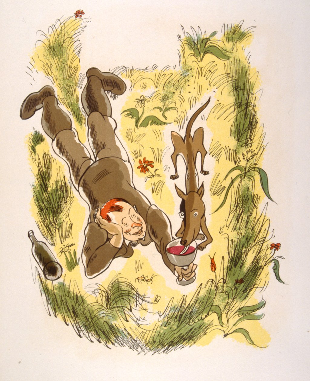 Humorvolle Weinillustration 1946 von Julien Pavil