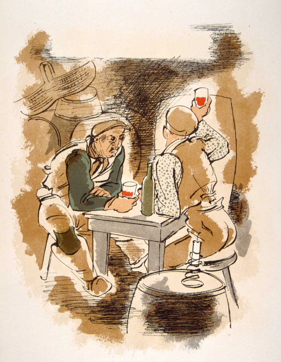 Humorvolle Weinillustration 1946 von Julien Pavil