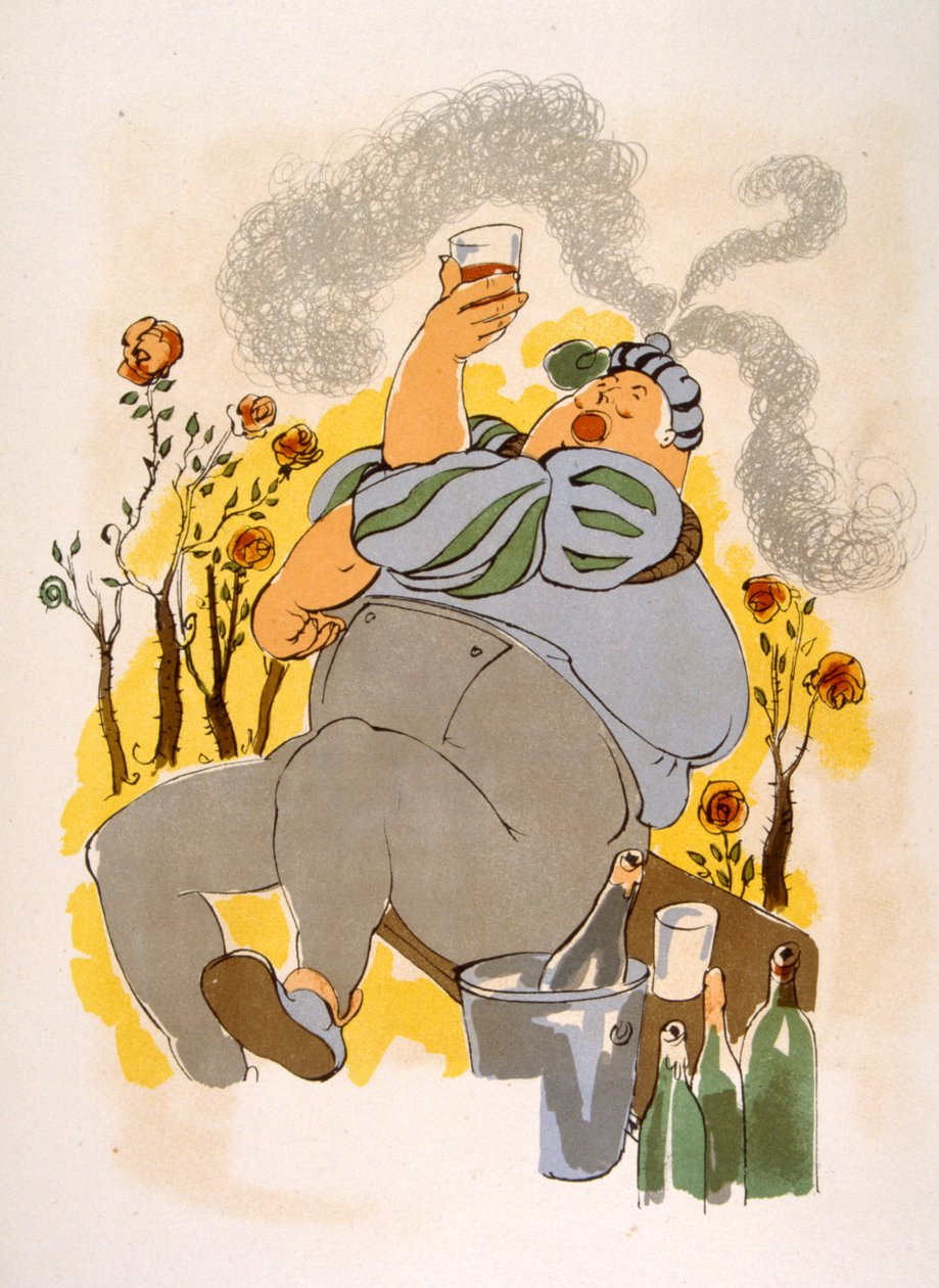 Humorvolle Wein-Illustration 1946. Illustration von Julien Pavil von Julien Pavil