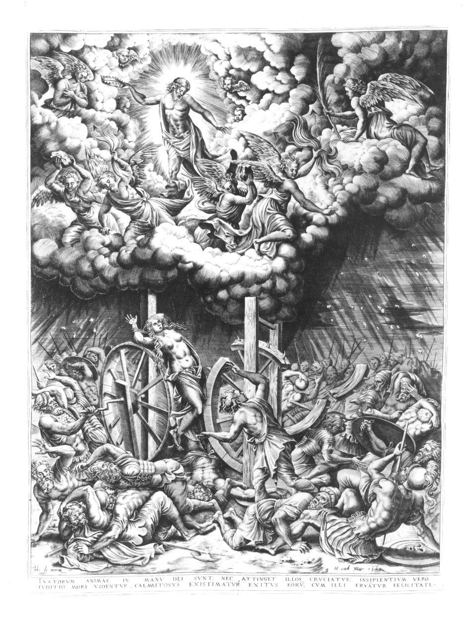 Himmel und Hölle, graviert von Hieronymus Cock 1565 von Julio de Mantua