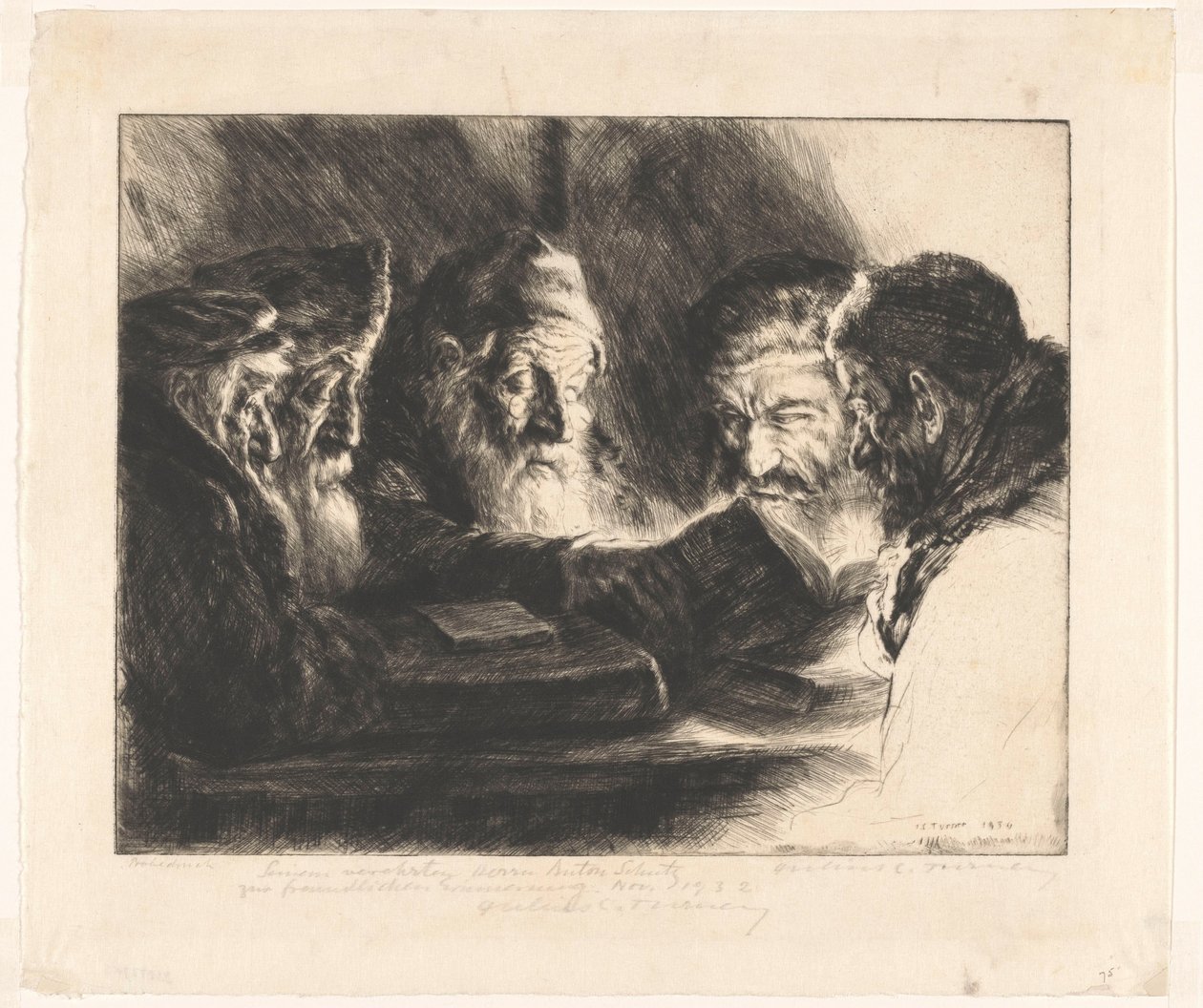 Fünf lesende jüdische Männer von Julius C. Turner (signed by artist)