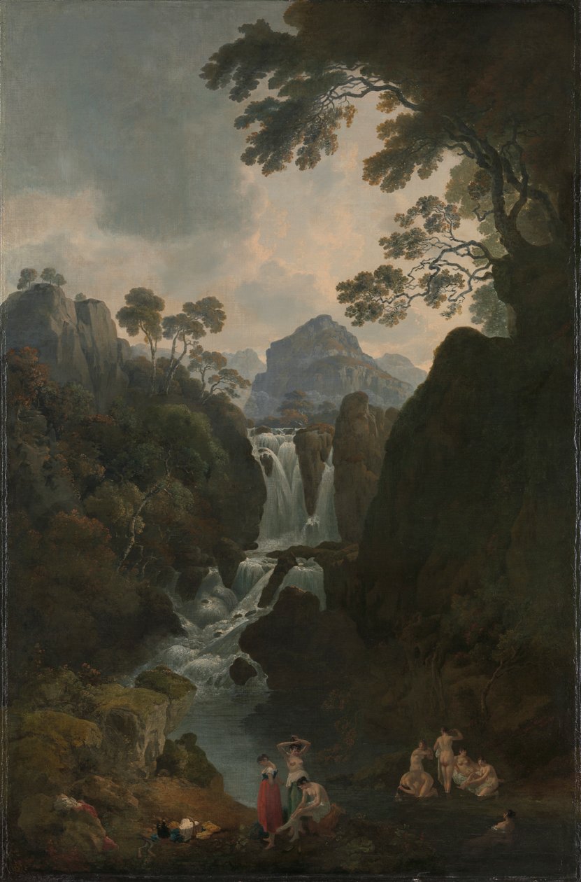 Ein Wasserfall mit Badenden von Julius Caesar Ibbetson