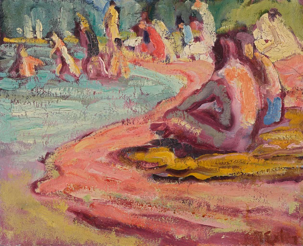 Badende am Strand von Julius Exter
