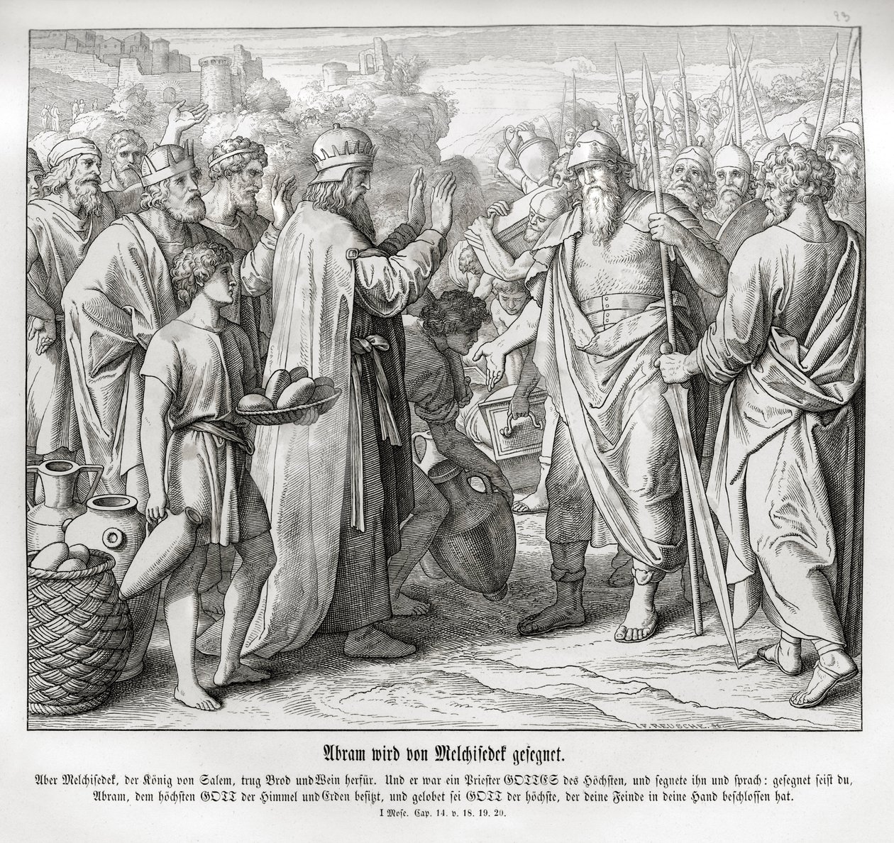 Abraham wird von Melchisedek gesegnet, Genesis von Julius Schnorr von Carolsfeld