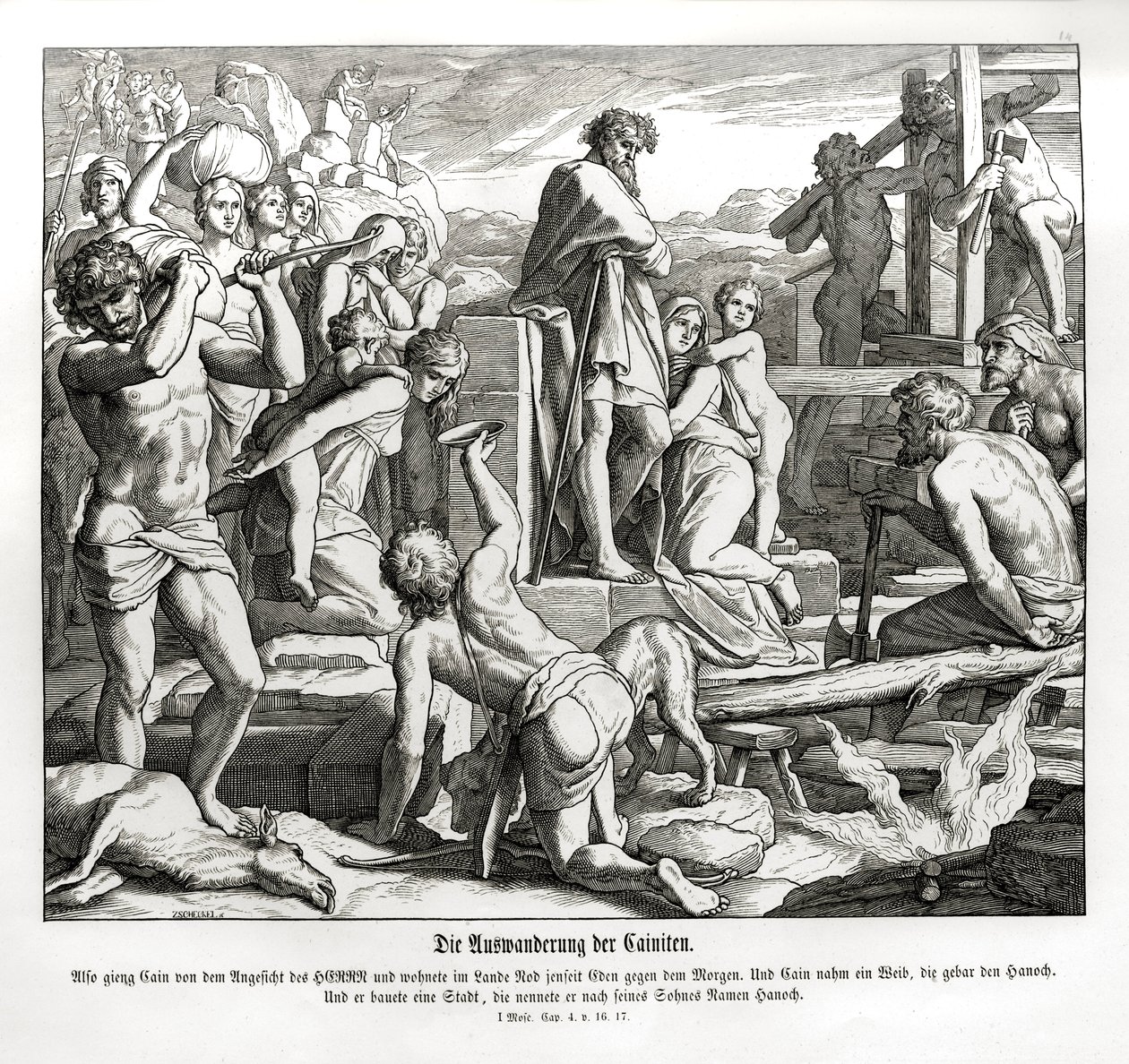 Kains Leben in Nod nach seiner Vertreibung, Genesis von Julius Schnorr von Carolsfeld