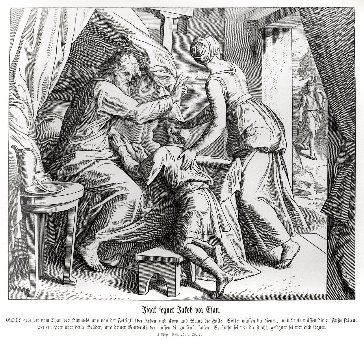 Isaak segnet Jakob anstelle von Esau, Genesis von Julius Schnorr von Carolsfeld