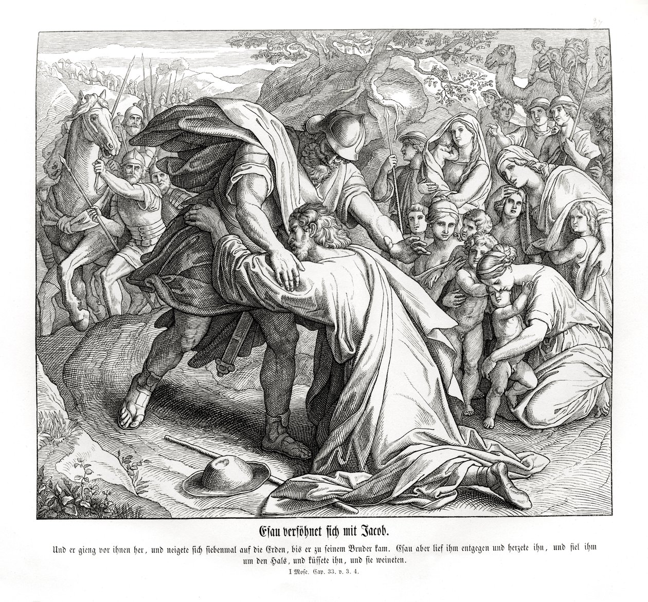 Jakob und Esau versöhnen sich, Genesis von Julius Schnorr von Carolsfeld