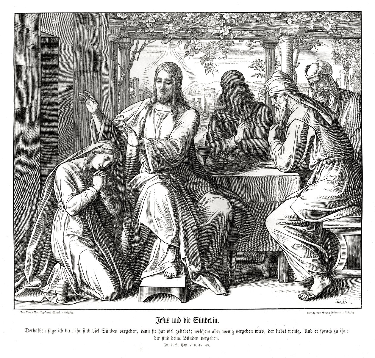 Jesus und die sündige Frau, Evangelium nach Lukas von Julius Schnorr von Carolsfeld