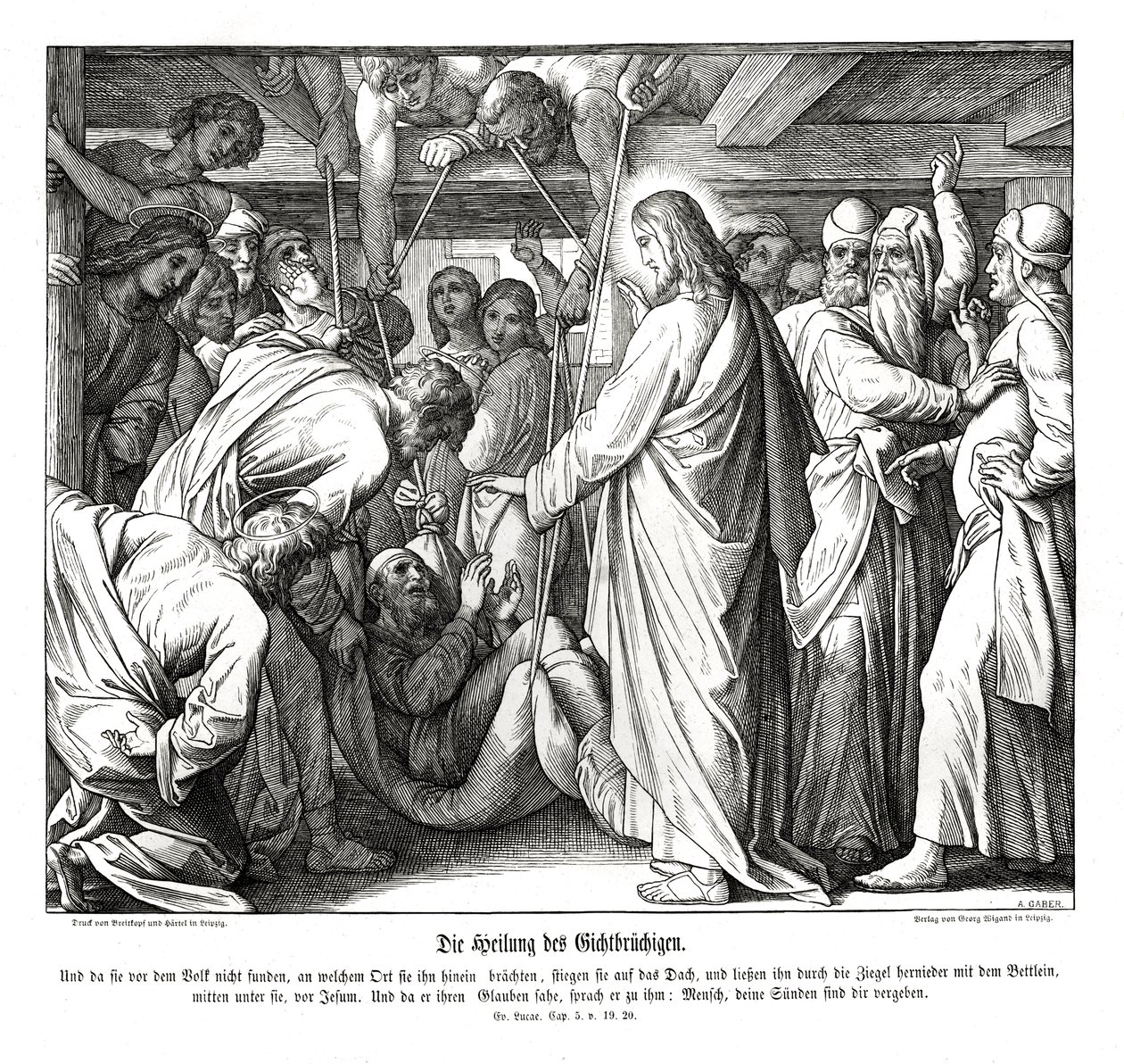 Jesus heilt den Gelähmten, Evangelium nach Lukas von Julius Schnorr von Carolsfeld
