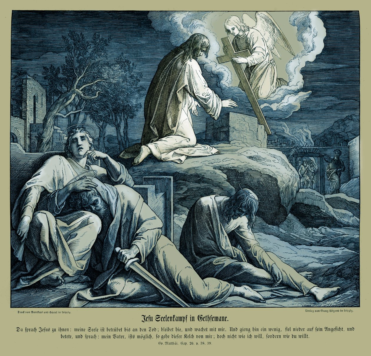 Jesus im Garten Gethsemane, Evangelium nach Matthäus von Julius Schnorr von Carolsfeld