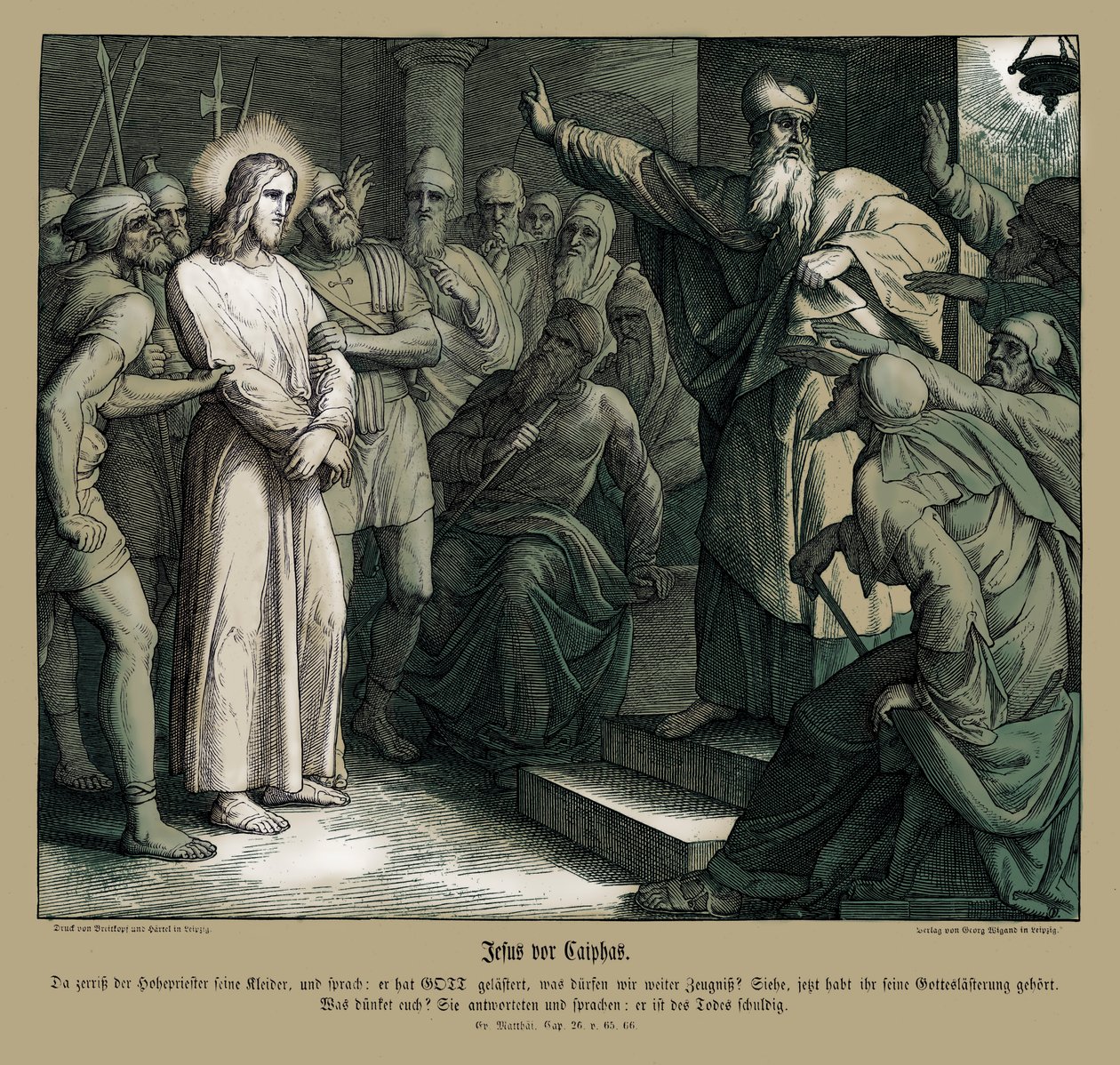 Jesus vor Kaiphas, Evangelium nach Matthäus von Julius Schnorr von Carolsfeld