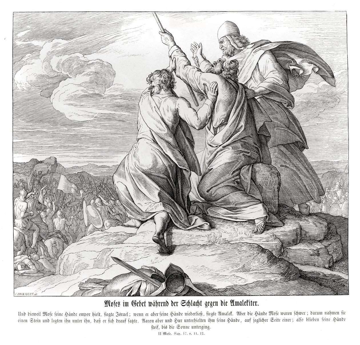 Moses betet während der Schlacht mit Amalek, Exodus von Julius Schnorr von Carolsfeld