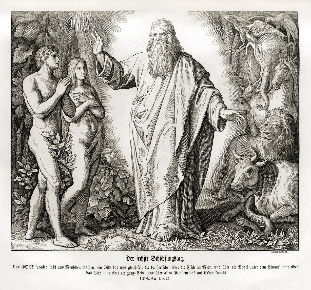 Sechster Tag der Schöpfung, Genesis von Julius Schnorr von Carolsfeld