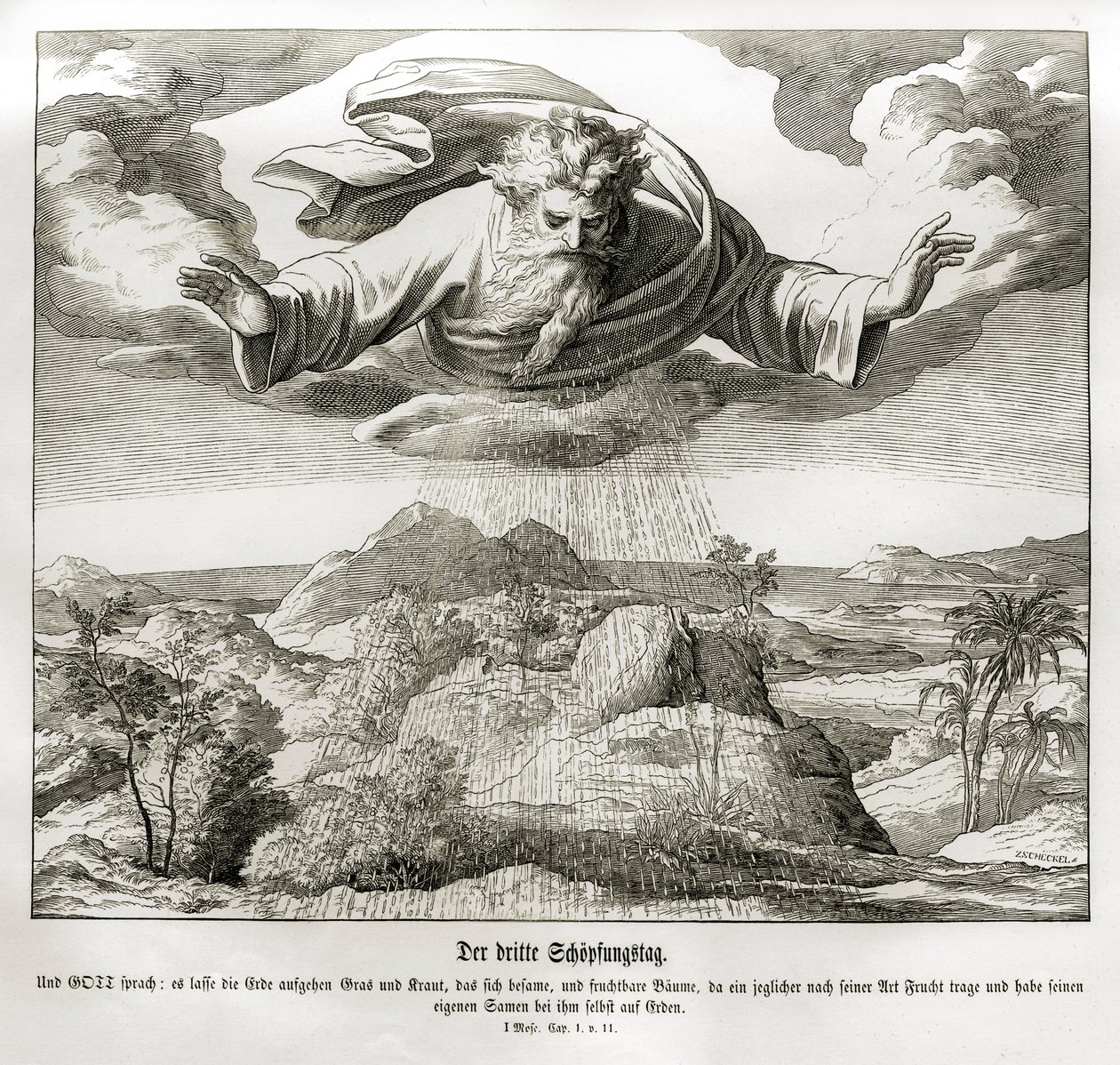 Dritter Tag der Schöpfung, Genesis von Julius Schnorr von Carolsfeld