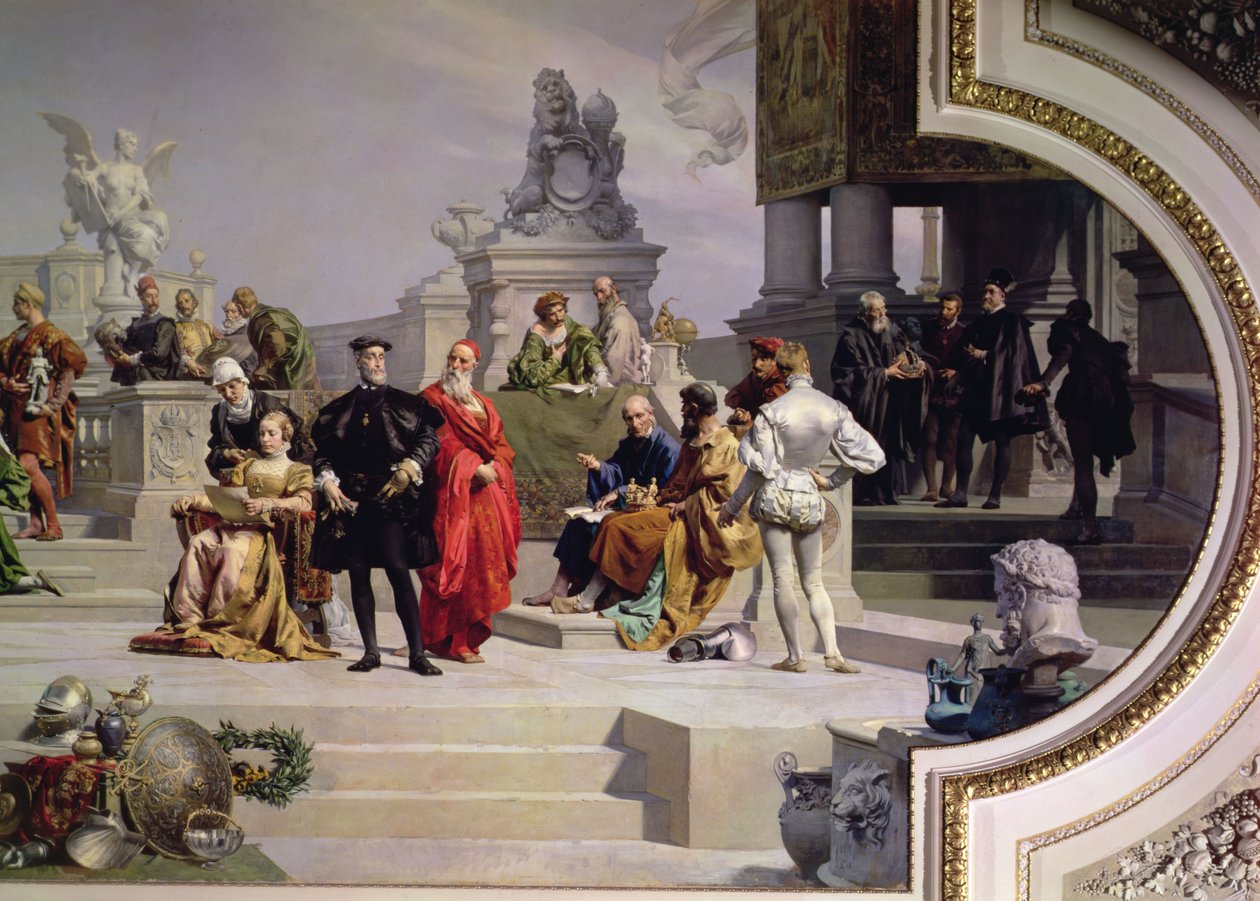 Patronage der Künste durch das Haus Habsburg: linker Teil eines Deckenbildes, 1891 von Julius Victor Berger