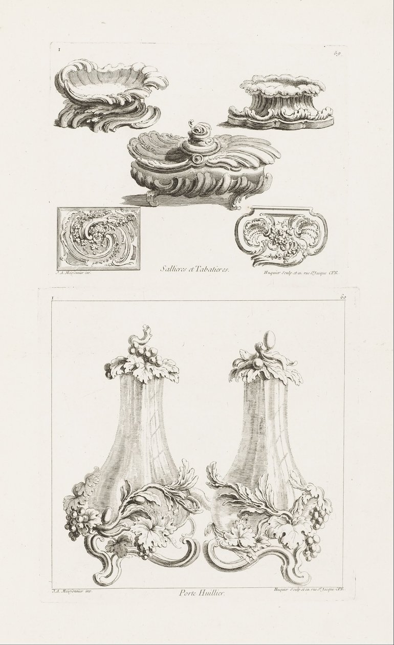 Salzgefäße und Schnupftabakdosen, Tafel 69 in Oeuvres von Juste Aurèle Meissonnier