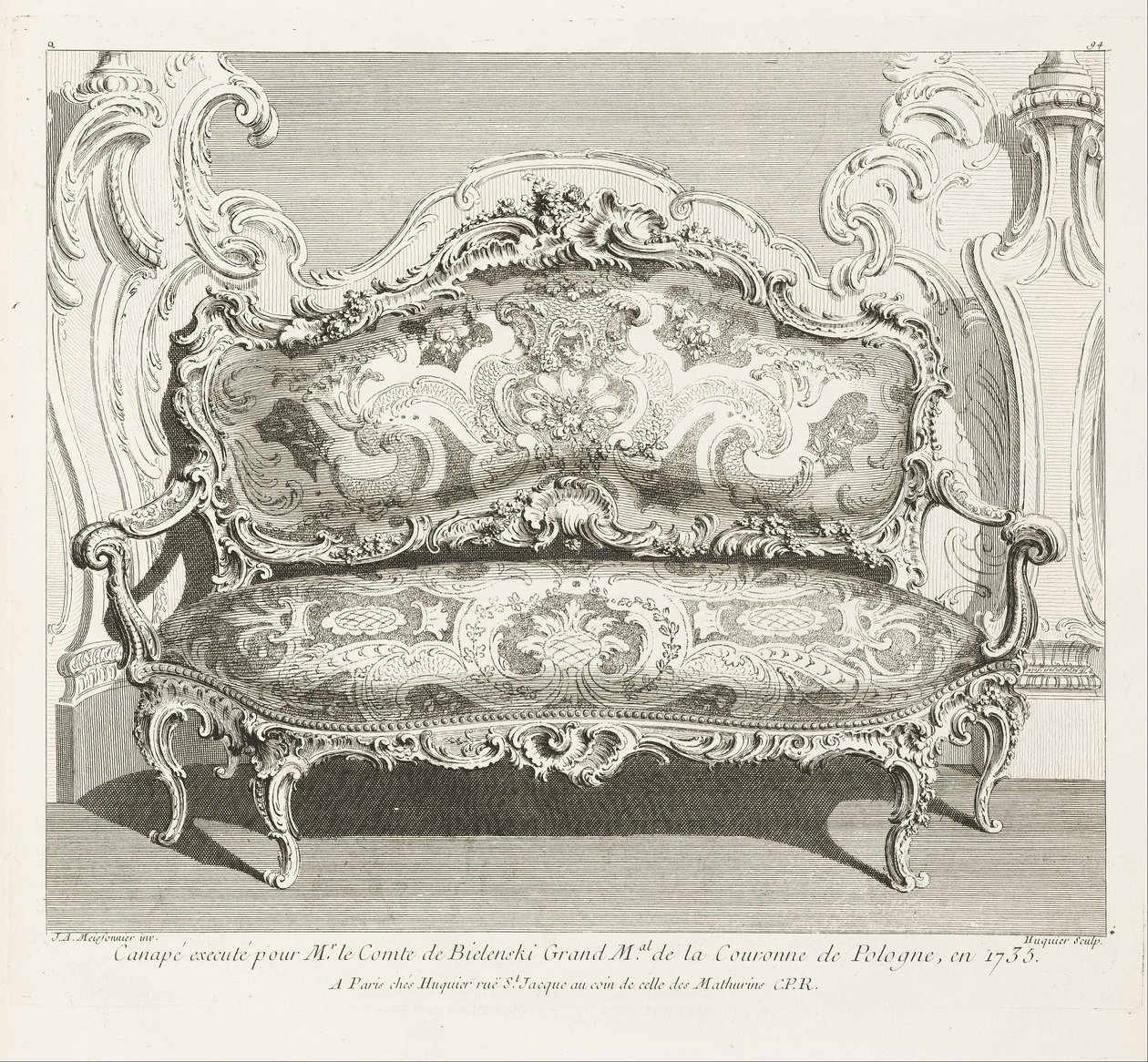 Sofa ausgeführt für Herrn Graf Bielinski, Großmarschall der Krone von Polen, 1735, 4. Tafel von Juste Aurèle Meissonnier