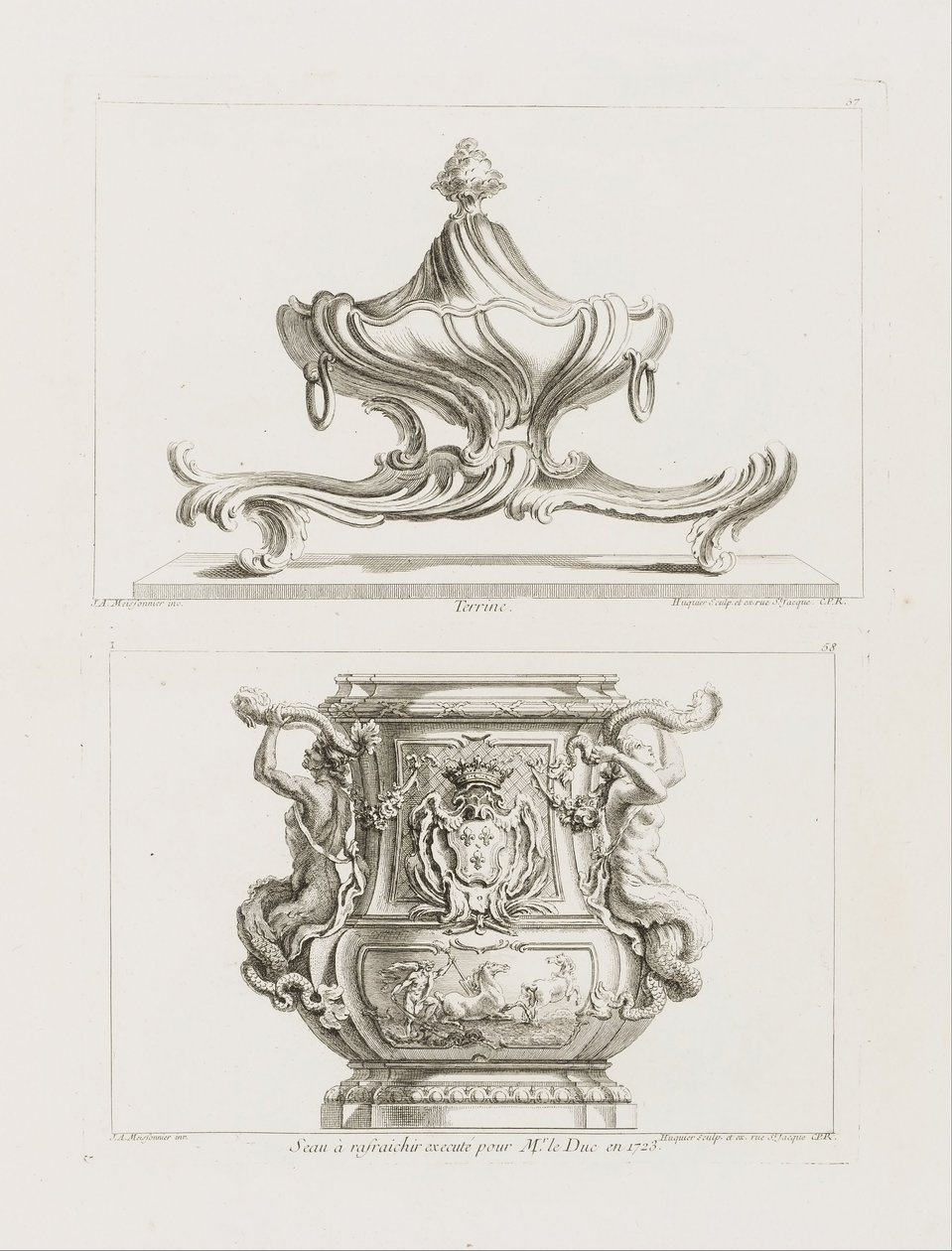Terrine, Tafel 57 in Oeuvre de Juste-Aurèle Meissonnier von Juste Aurèle Meissonnier