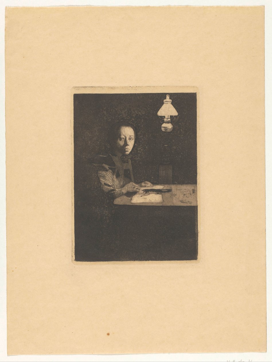Selbstporträt am Tisch von Käthe Kollwitz