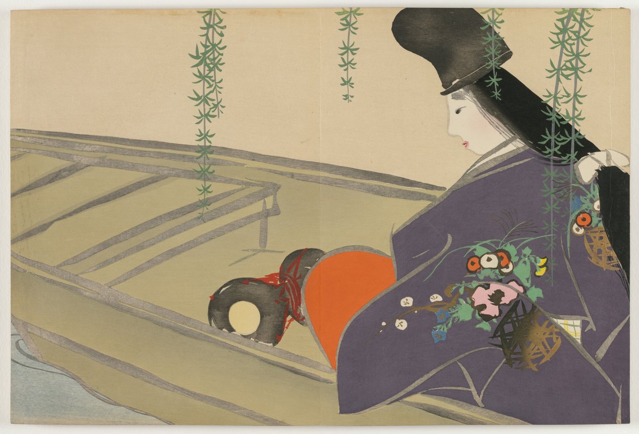 Blumen von hundert Welten (Momoyogusa): Asazuma in ihrem Boot von Kamisaka Sekka