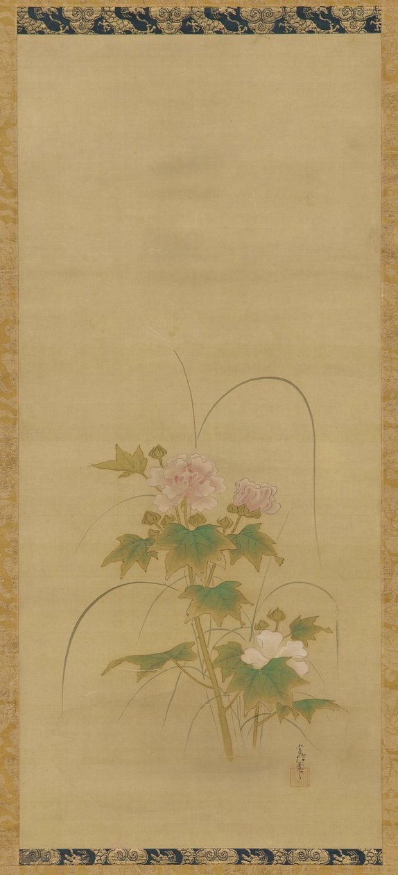 Hibiskus Teil eines Sets, Edo-Periode, Mitte 17. bis Anfang 18. Jahrhundert von Kanô Yôboku Tsunenobu